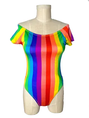 Rainbow Stripe Off Shoulder Bodysuit (Medium)