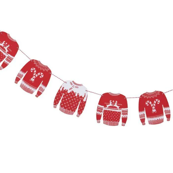 Red and White Christmas Jumper Wooden Garland 4.9ft S2177