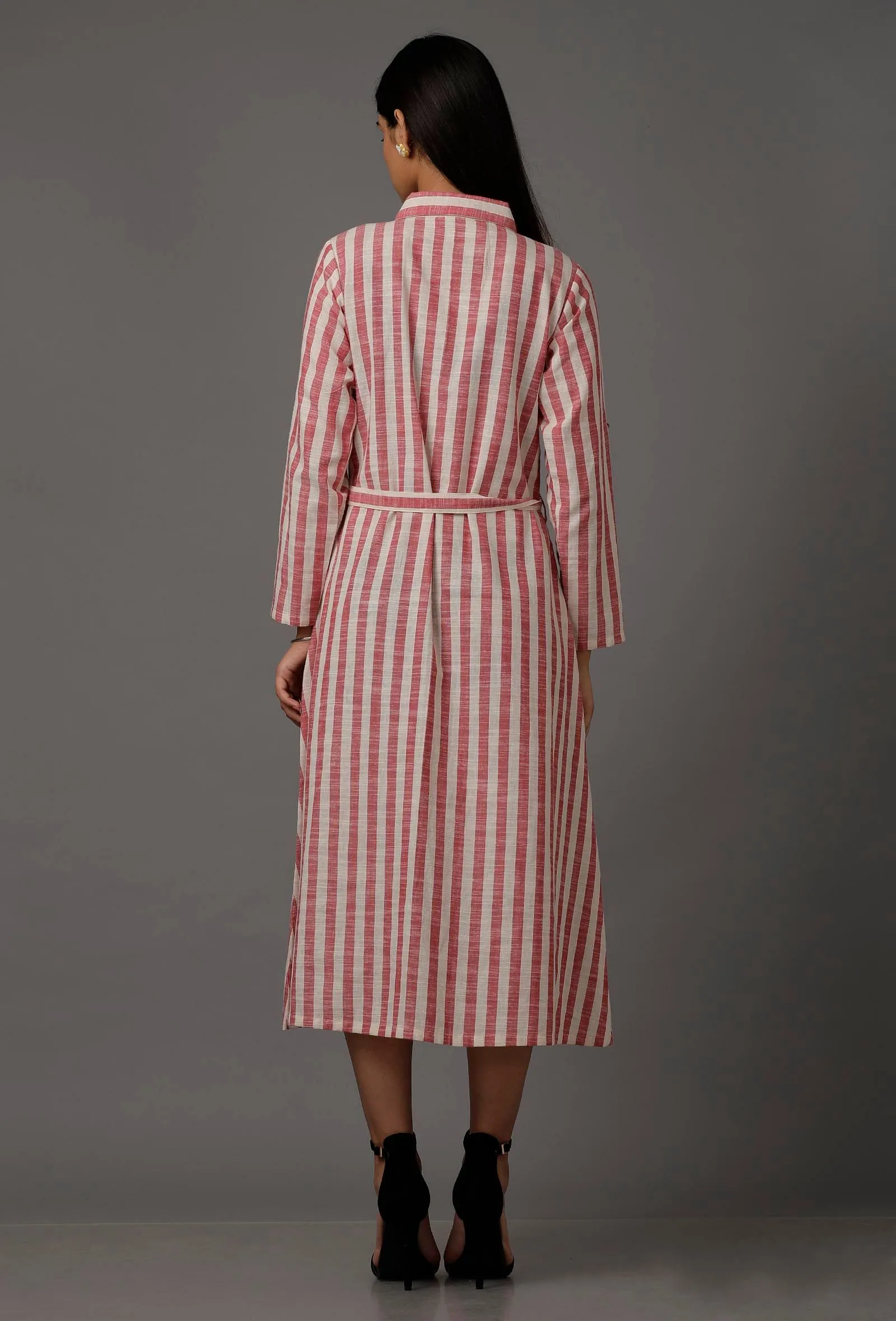 Red and White Stripes Pure Woven Cotton Dress