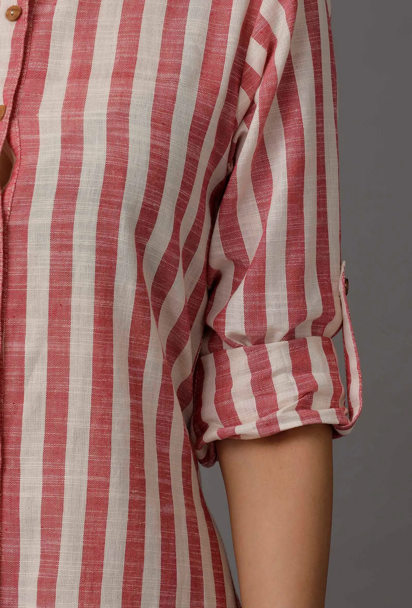 Red and White Stripes Pure Woven Cotton Dress