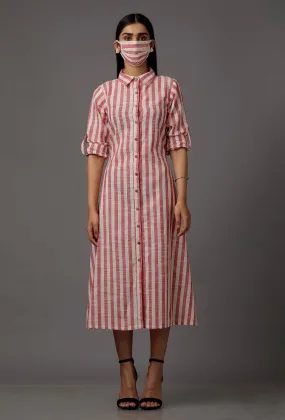 Red and White Stripes Pure Woven Cotton Dress