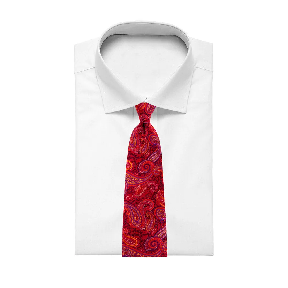 Red Sicilian Paisley Motif Duchesse Silk Tie