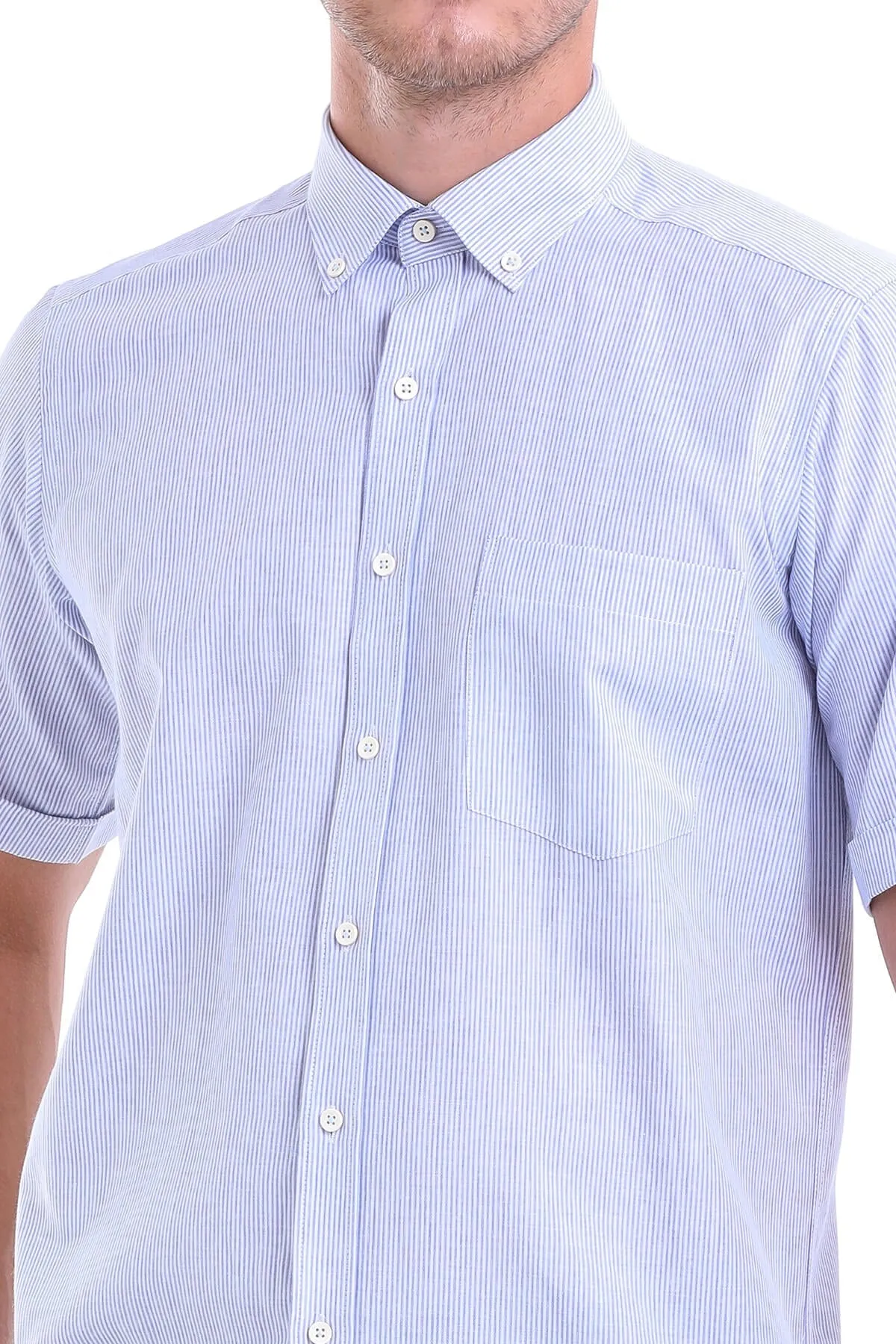 Regular Fit Pinstripe Cotton Blend Blue Dress Shirt