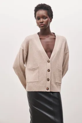 Relaxed Cashmere Blend Cardigan - Stone