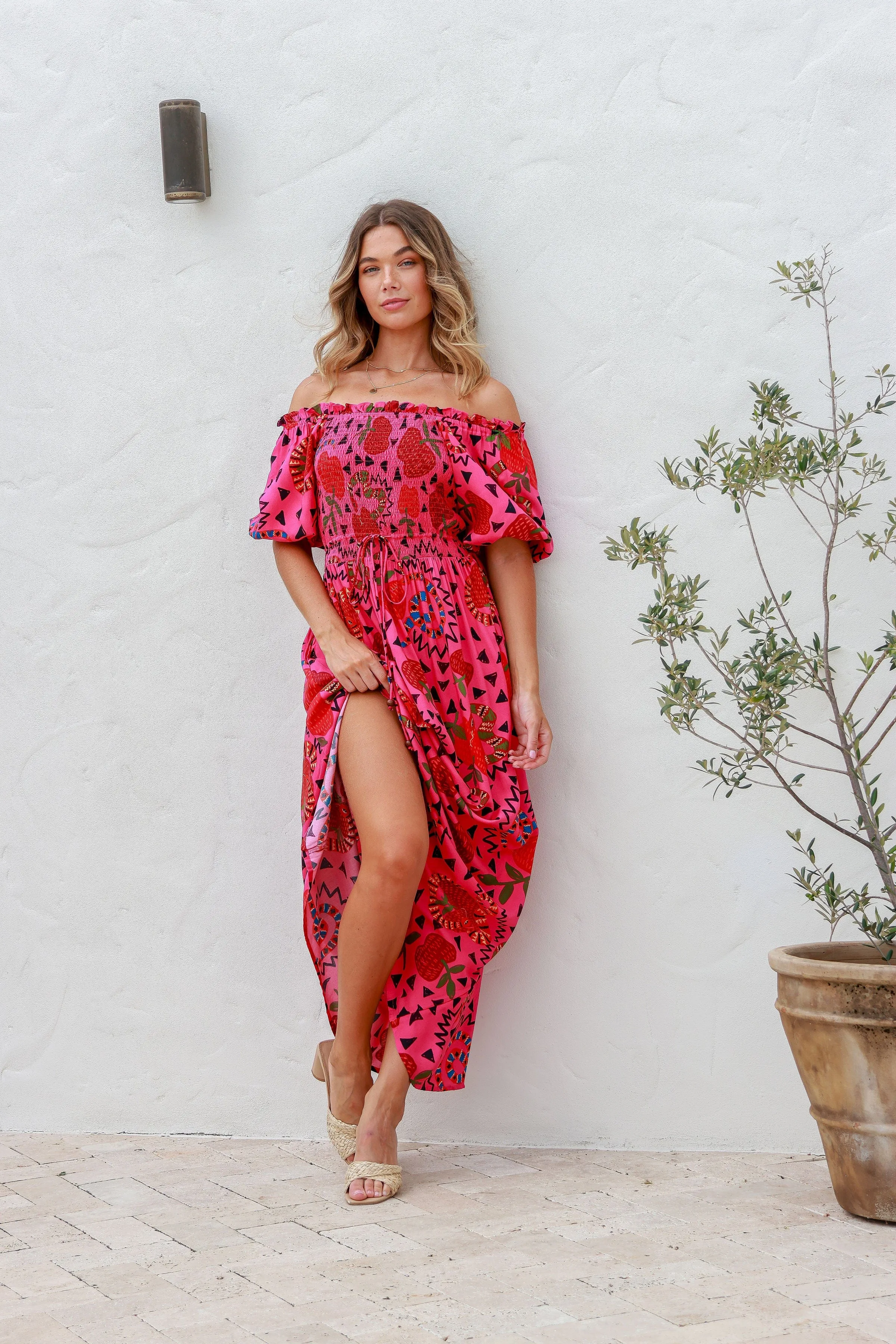 Rio Shirred Maxi Dress - Raspberry