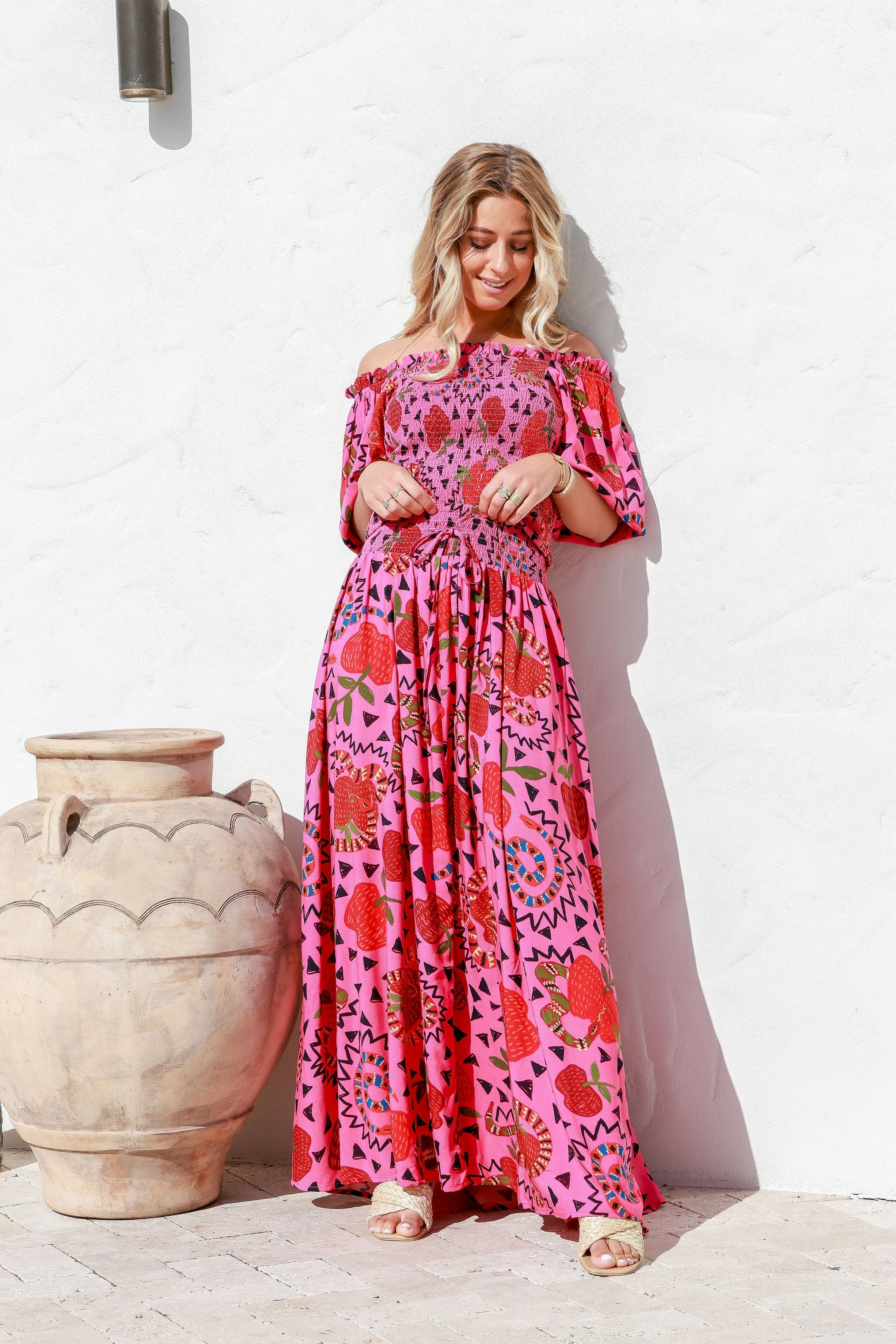 Rio Shirred Maxi Dress - Raspberry