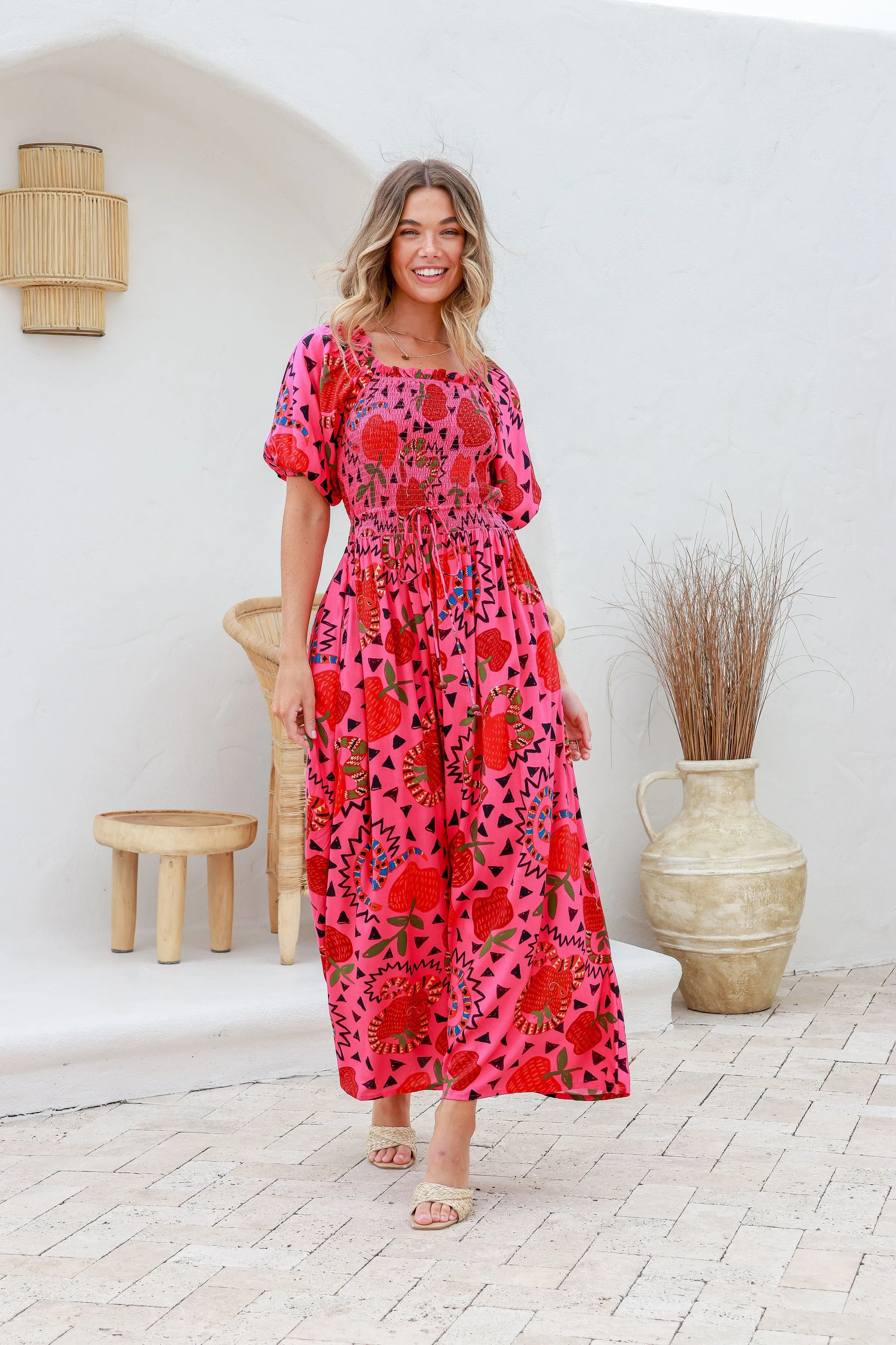 Rio Shirred Maxi Dress - Raspberry