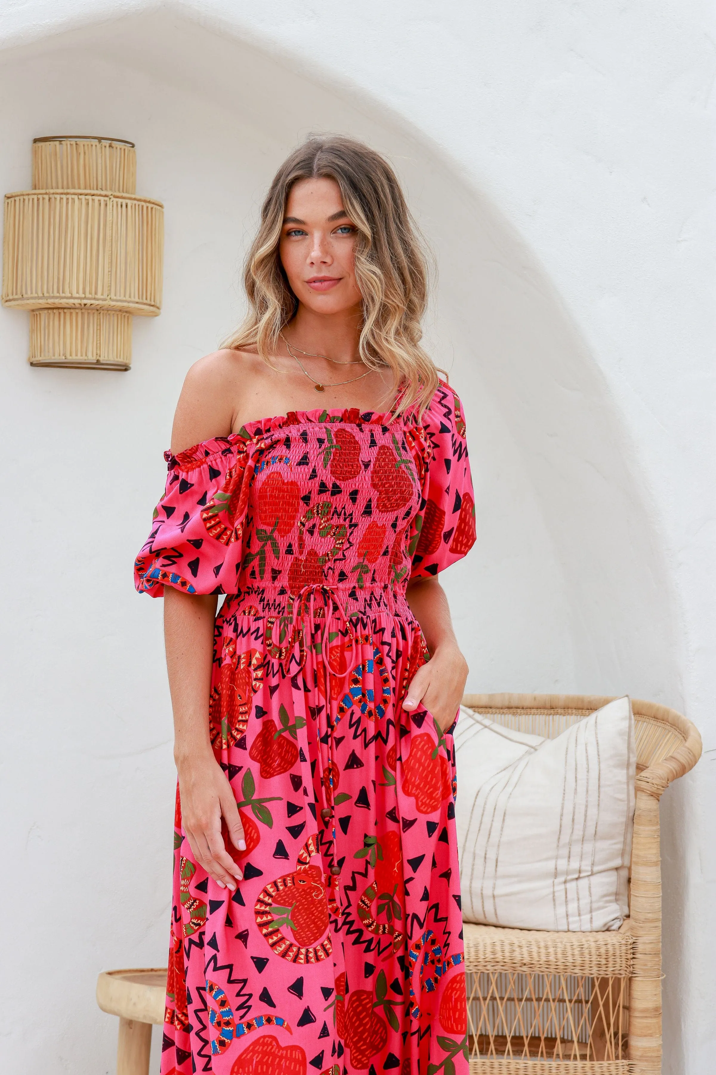 Rio Shirred Maxi Dress - Raspberry