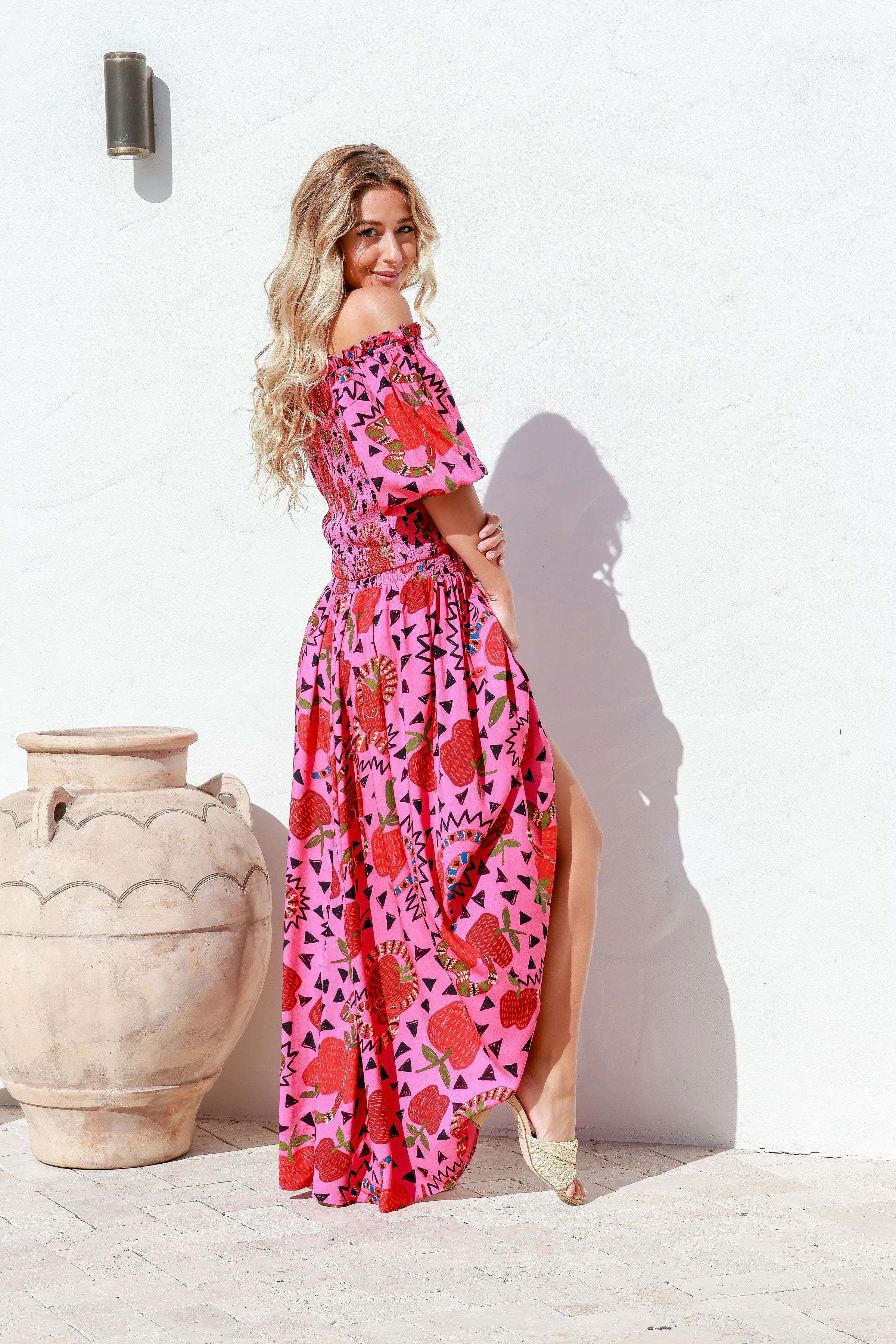 Rio Shirred Maxi Dress - Raspberry