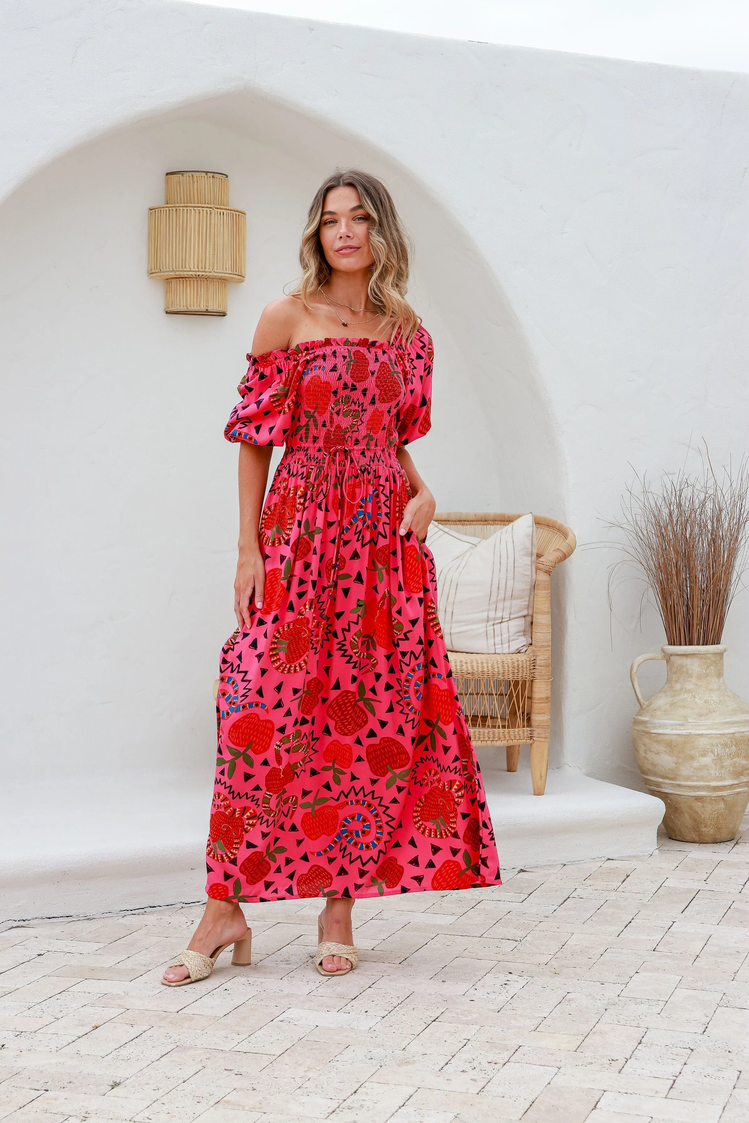 Rio Shirred Maxi Dress - Raspberry