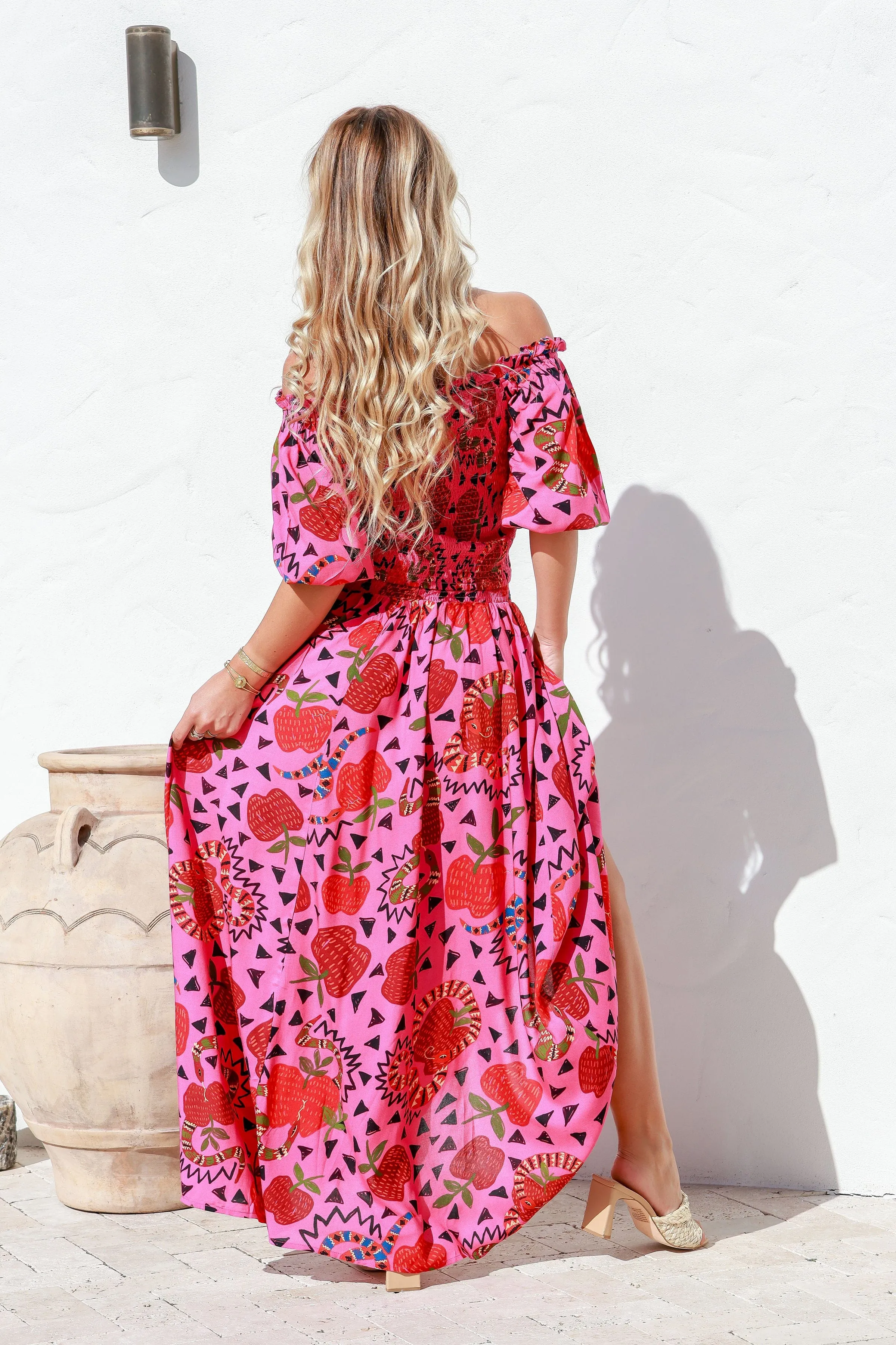 Rio Shirred Maxi Dress - Raspberry