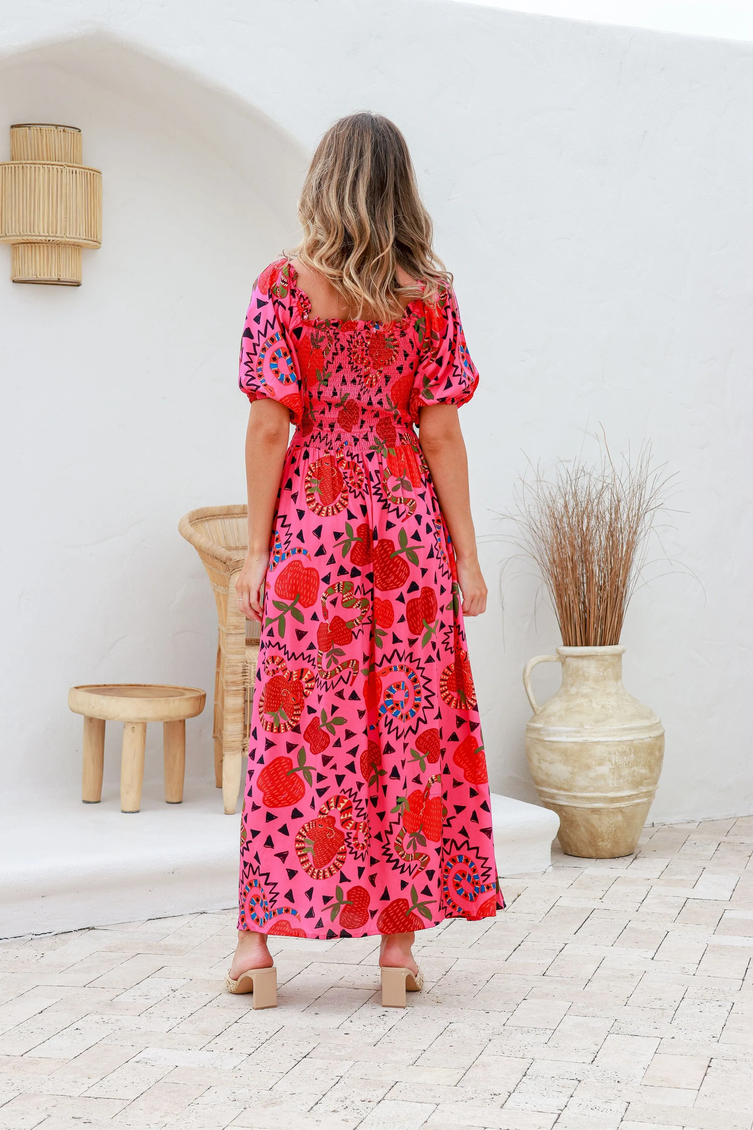 Rio Shirred Maxi Dress - Raspberry