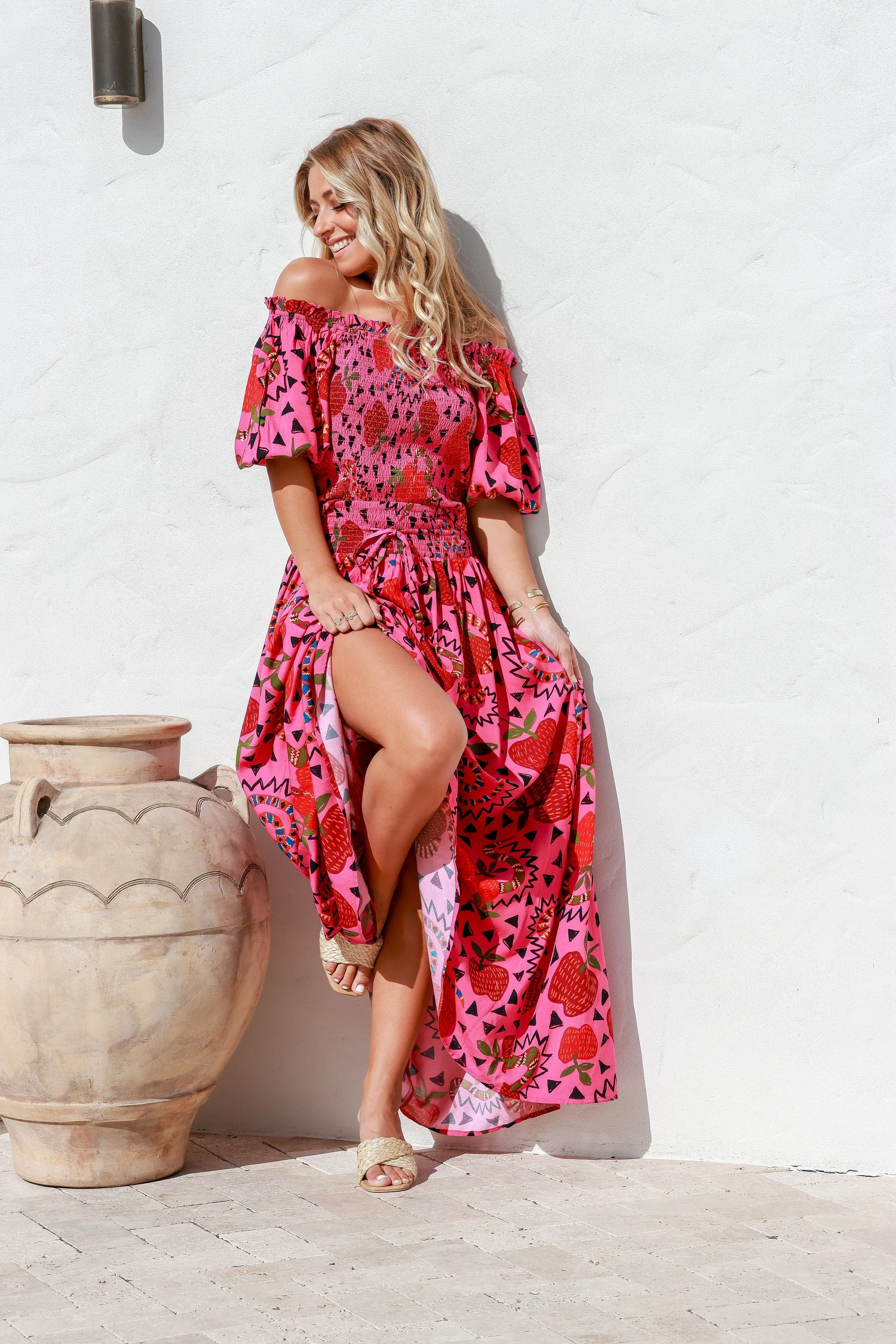 Rio Shirred Maxi Dress - Raspberry