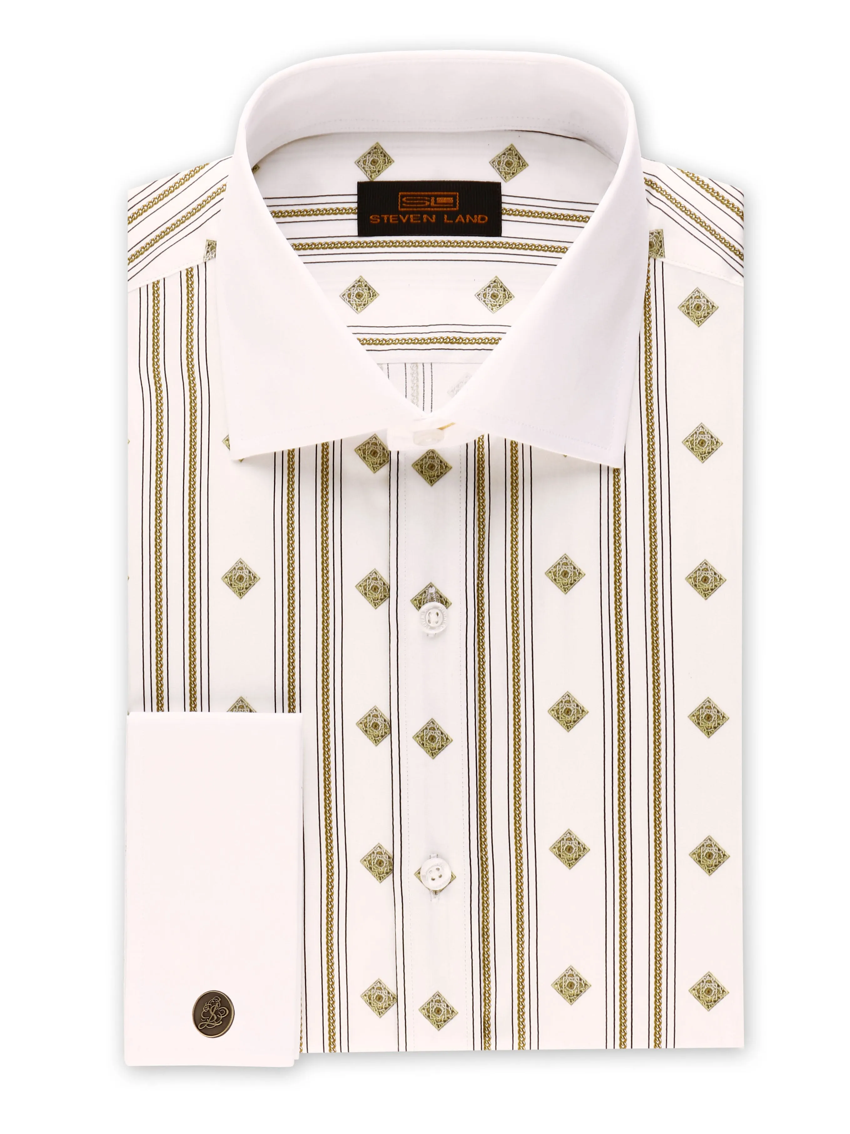 Roman Chains Dress Shirt   Cufflink | White