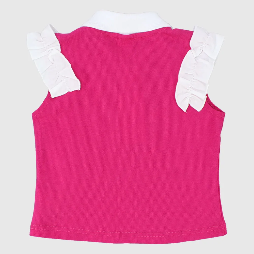 Ruffled Shoulders Sleeveless Polo Shirt