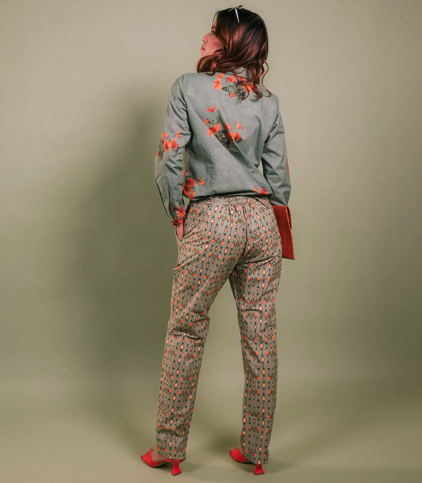 SAGE GREEN AND ORANGE FLOWERS PRINTED SHIRT & PANT SET