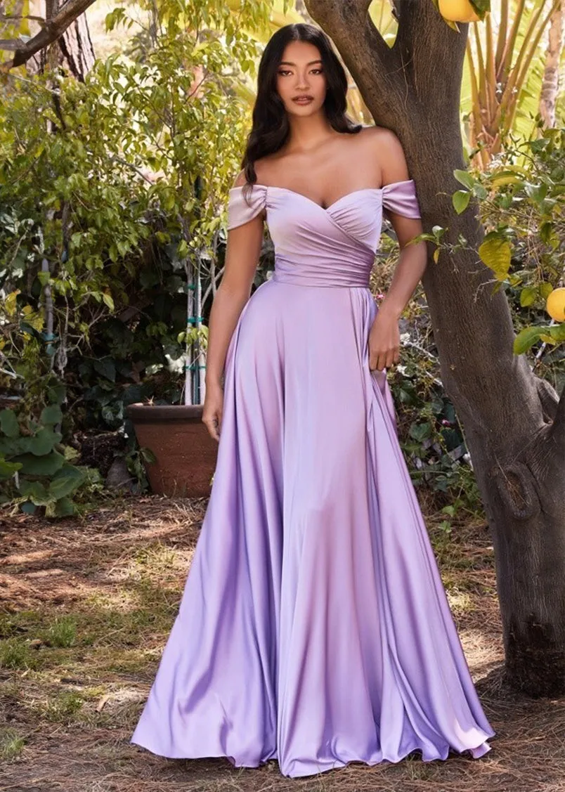 Sakura Off Shoulder Satin Maxi Dress Lavender