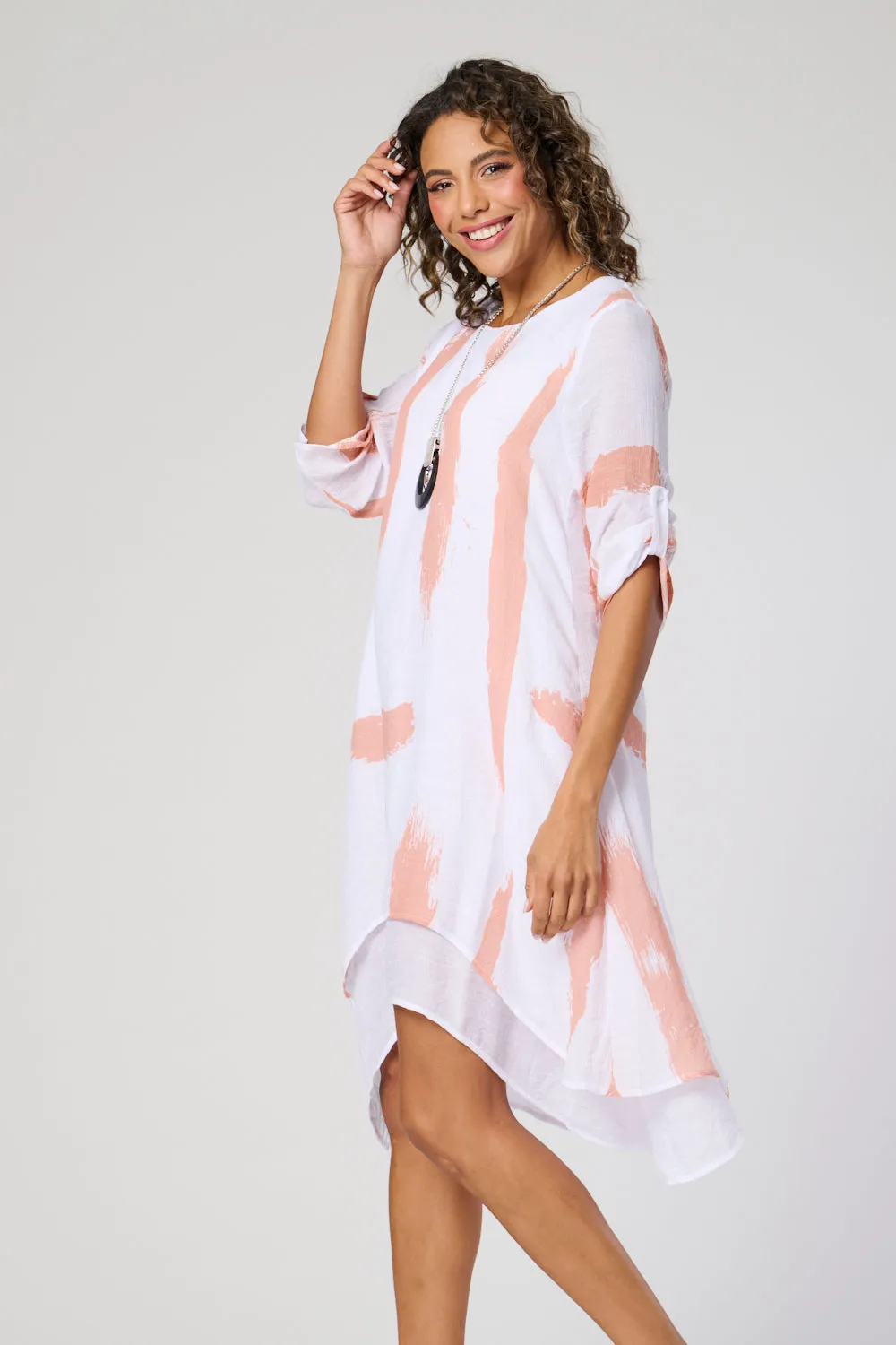 Saloos Ruched Sleeve Double Layer Dress with Necklace