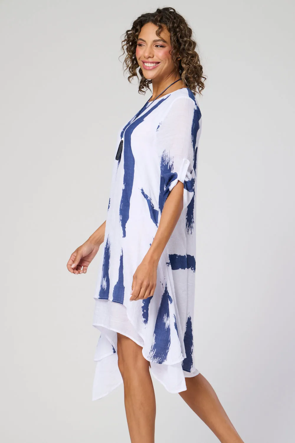 Saloos Ruched Sleeve Double Layer Dress with Necklace