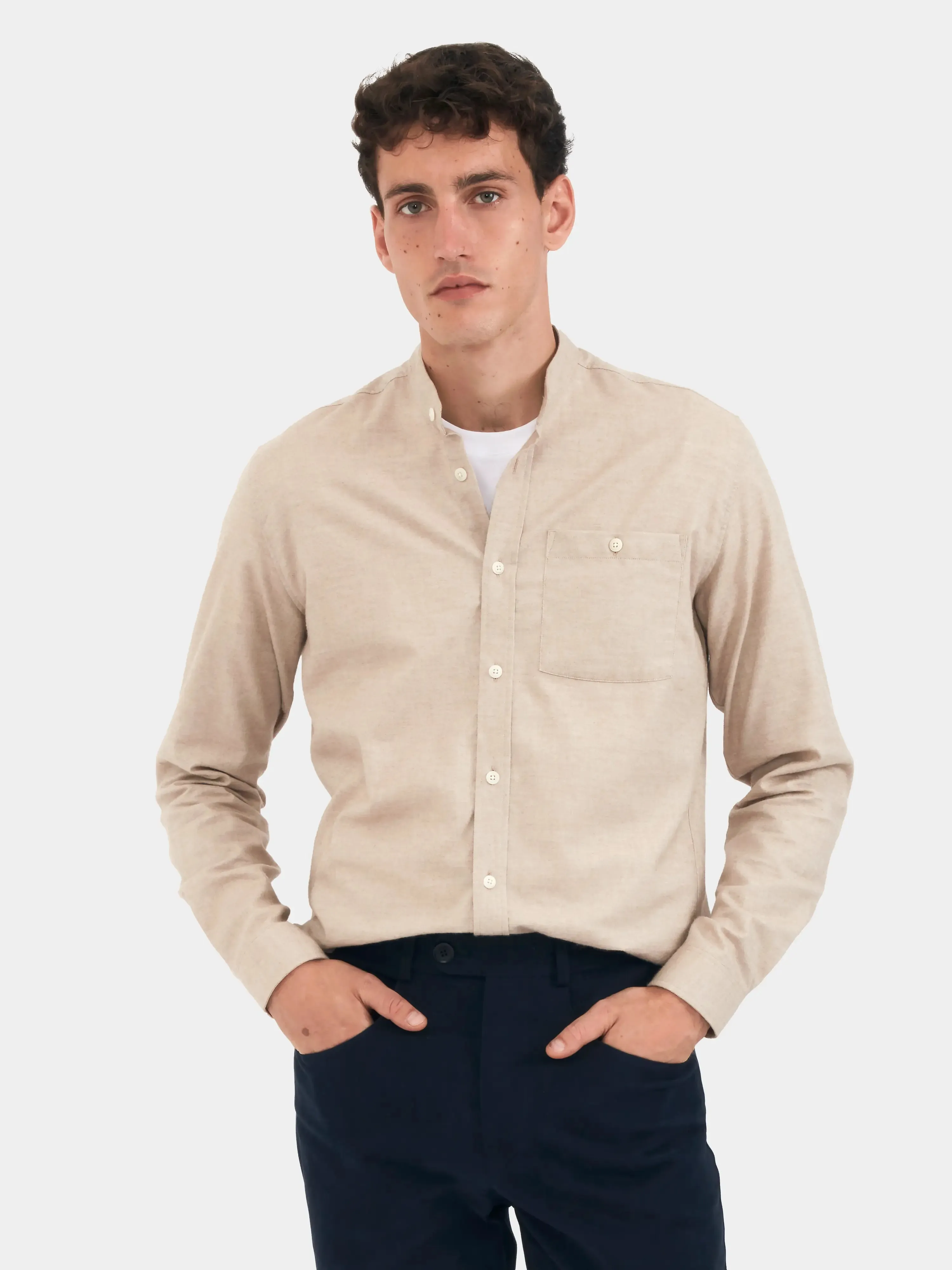 Sand Cotton Cashmere Grandad Shirt