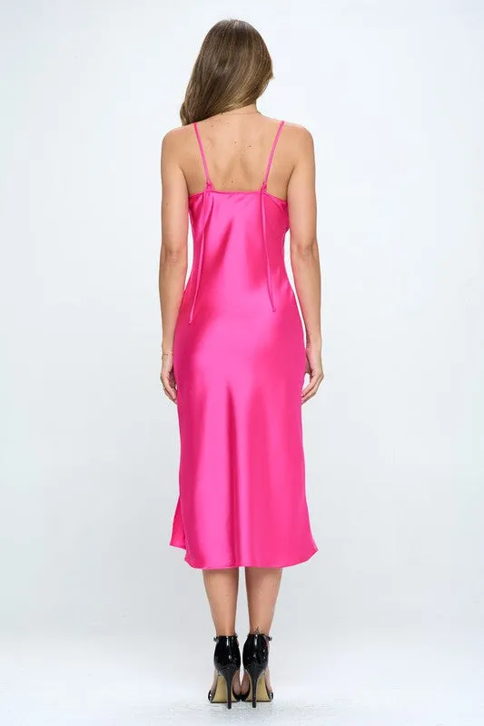 Satin Bias Slip Dress with Slit