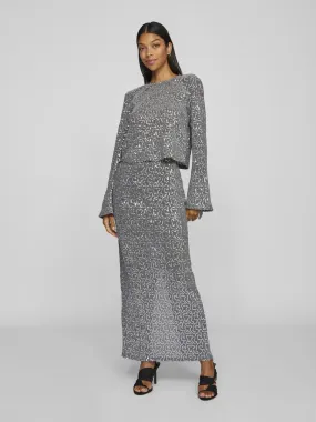 Savannah Glitter Maxi Skirt (Silver)