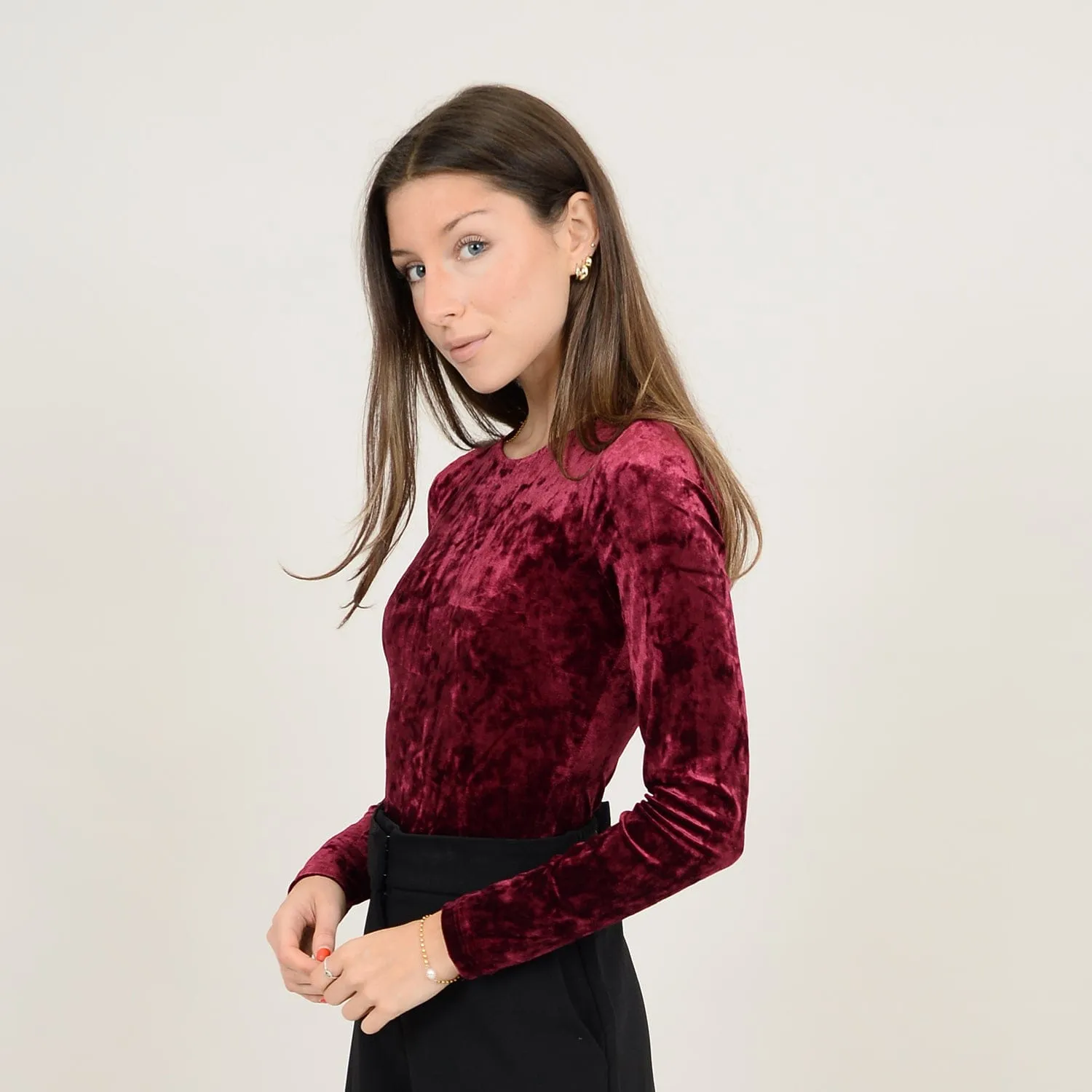 Second Skin Roxi Long Sleeve Velvet Bodysuit