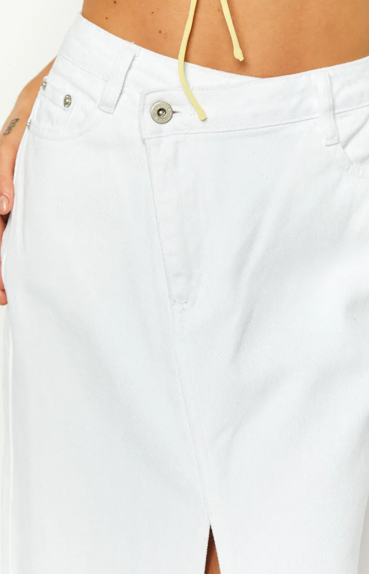 Shaylan White Denim Maxi Skirt