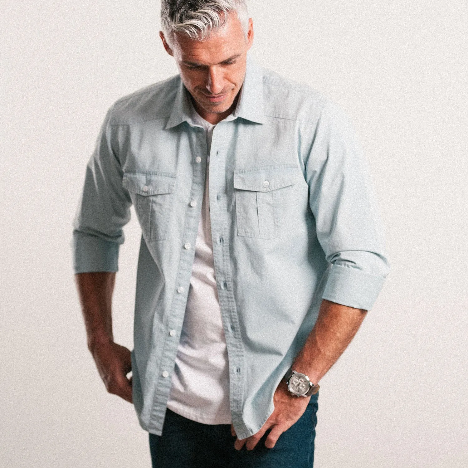 Shepherd Western Shirt – Light Blue Cotton Twill