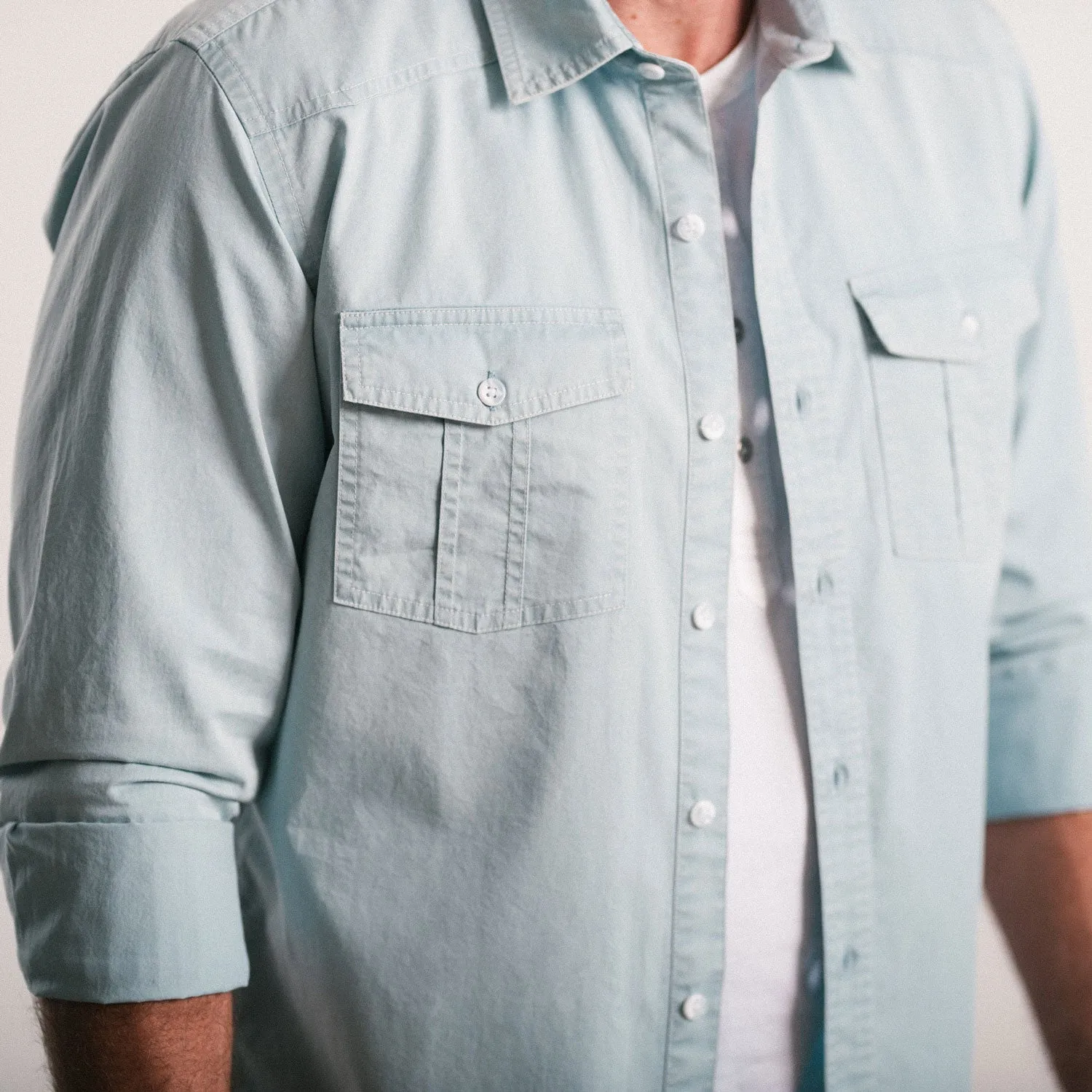 Shepherd Western Shirt – Light Blue Cotton Twill