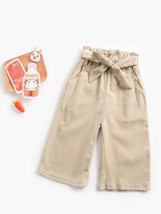 Simple Bow Elastic Waist Preschooler Kids Winter Trousers