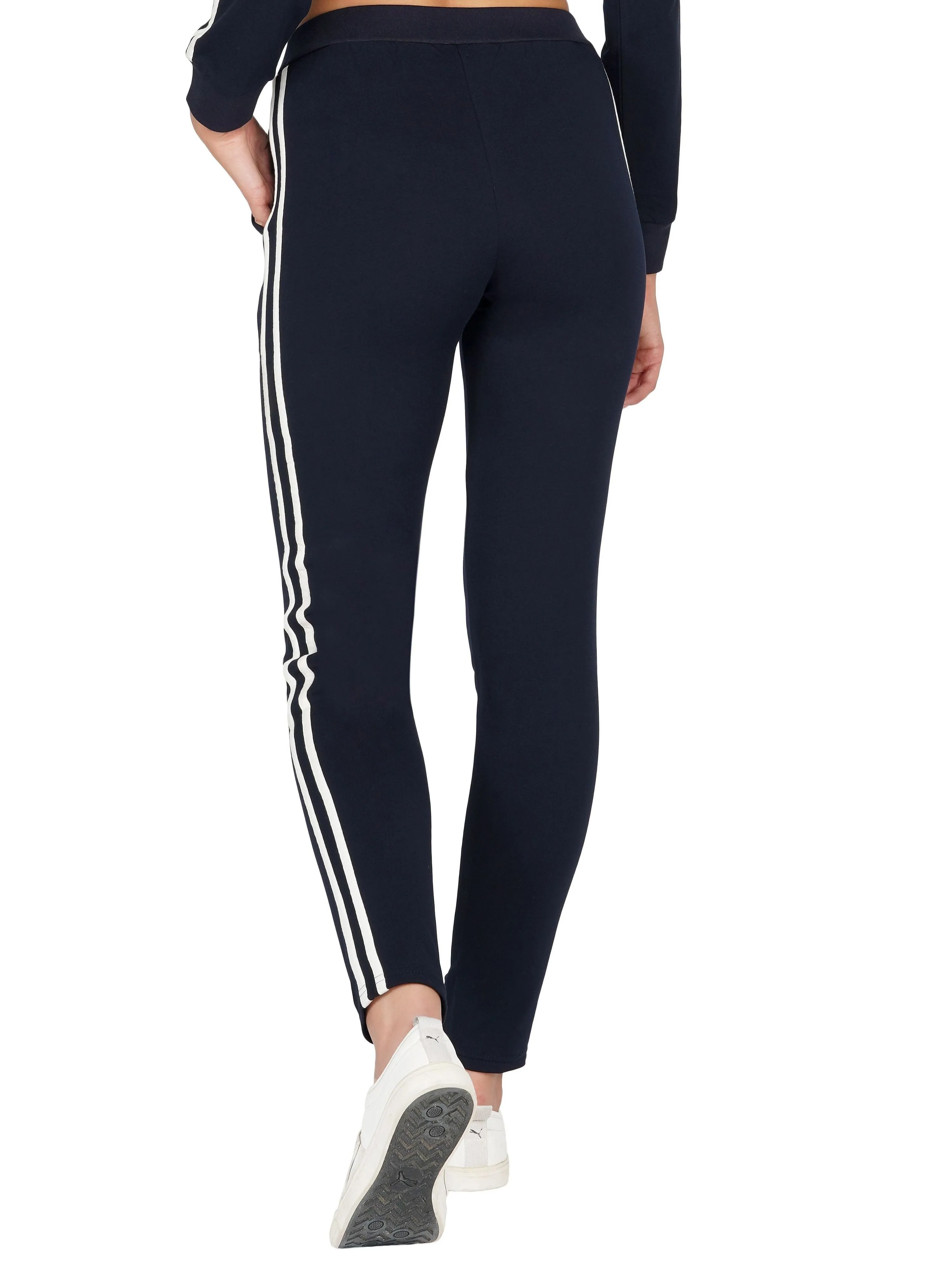 SLAY. Women's Navy Blue Jogger Pants With White Stripes