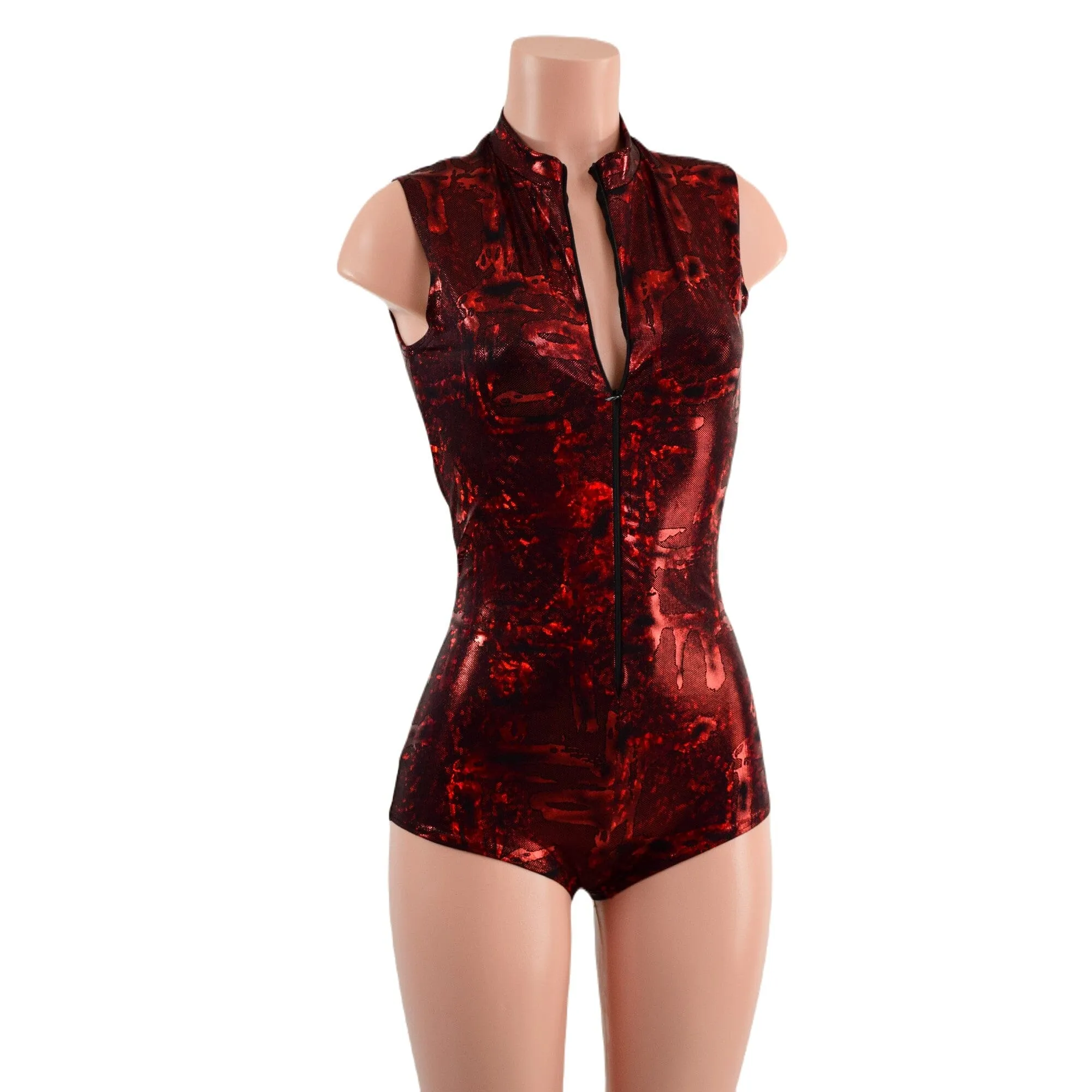 Sleeveless Stella Romper in Primeval Red with Boy Cut Leg