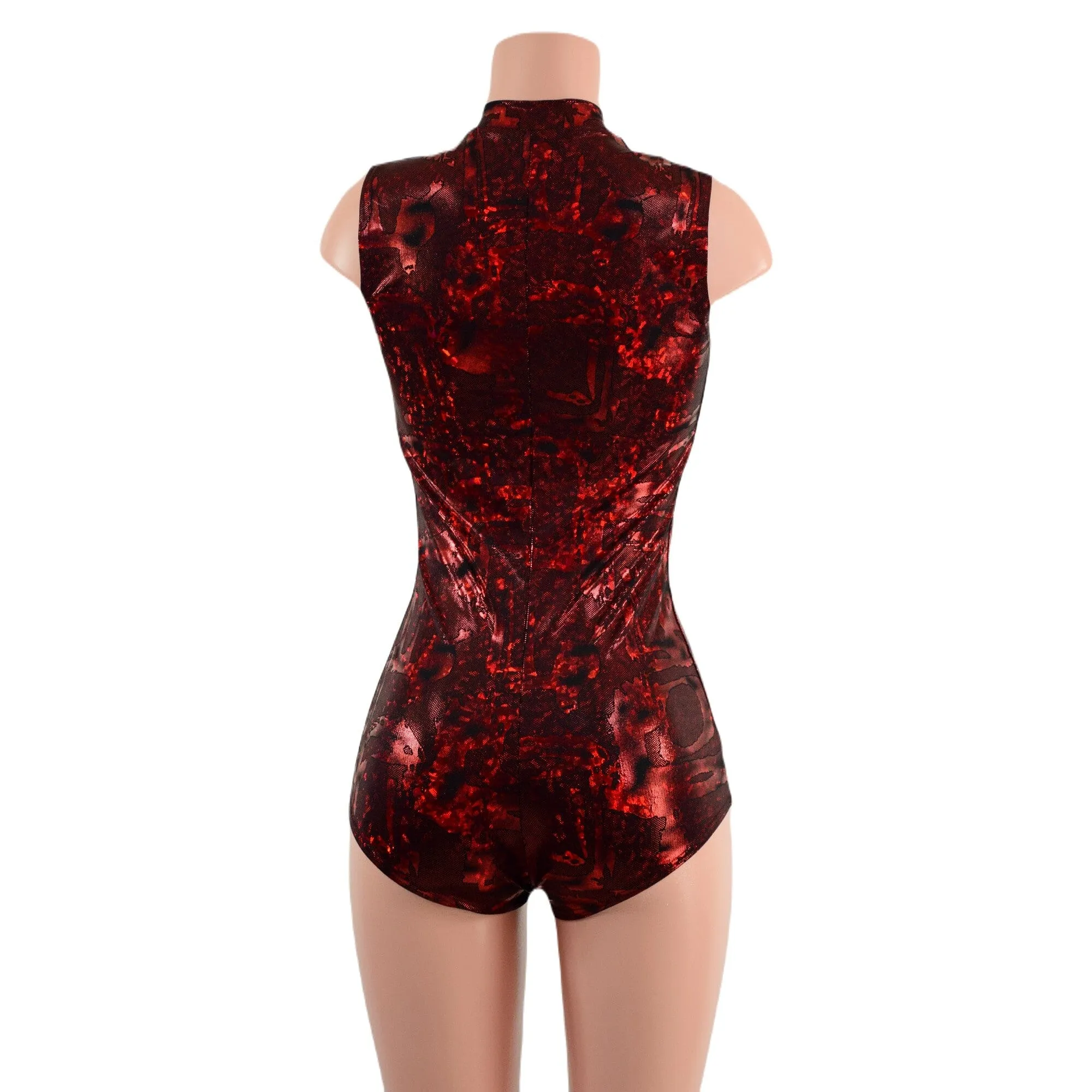 Sleeveless Stella Romper in Primeval Red with Boy Cut Leg