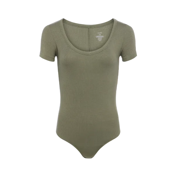 Slinky Rib Short Sleeve Bodysuit | Olive