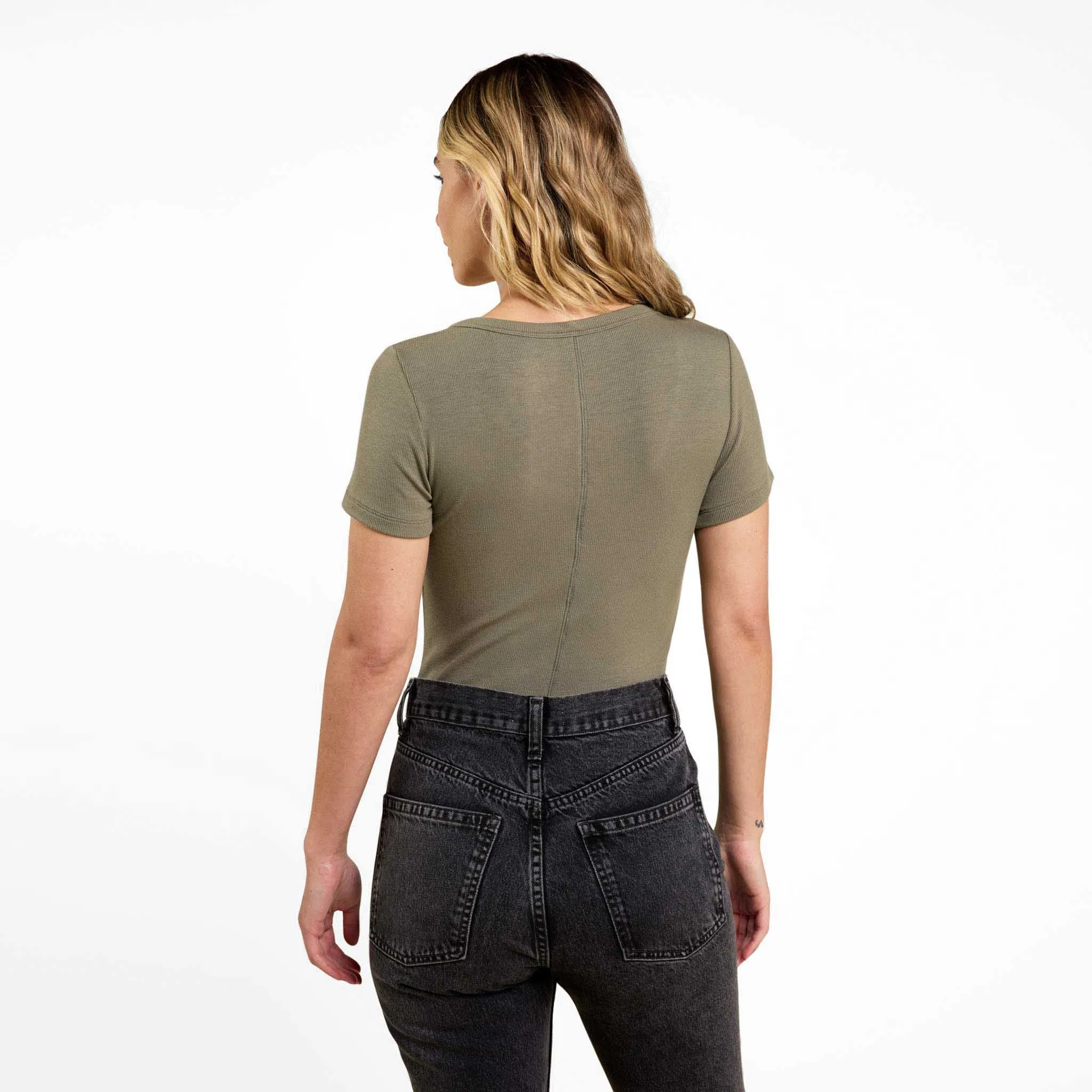 Slinky Rib Short Sleeve Bodysuit | Olive