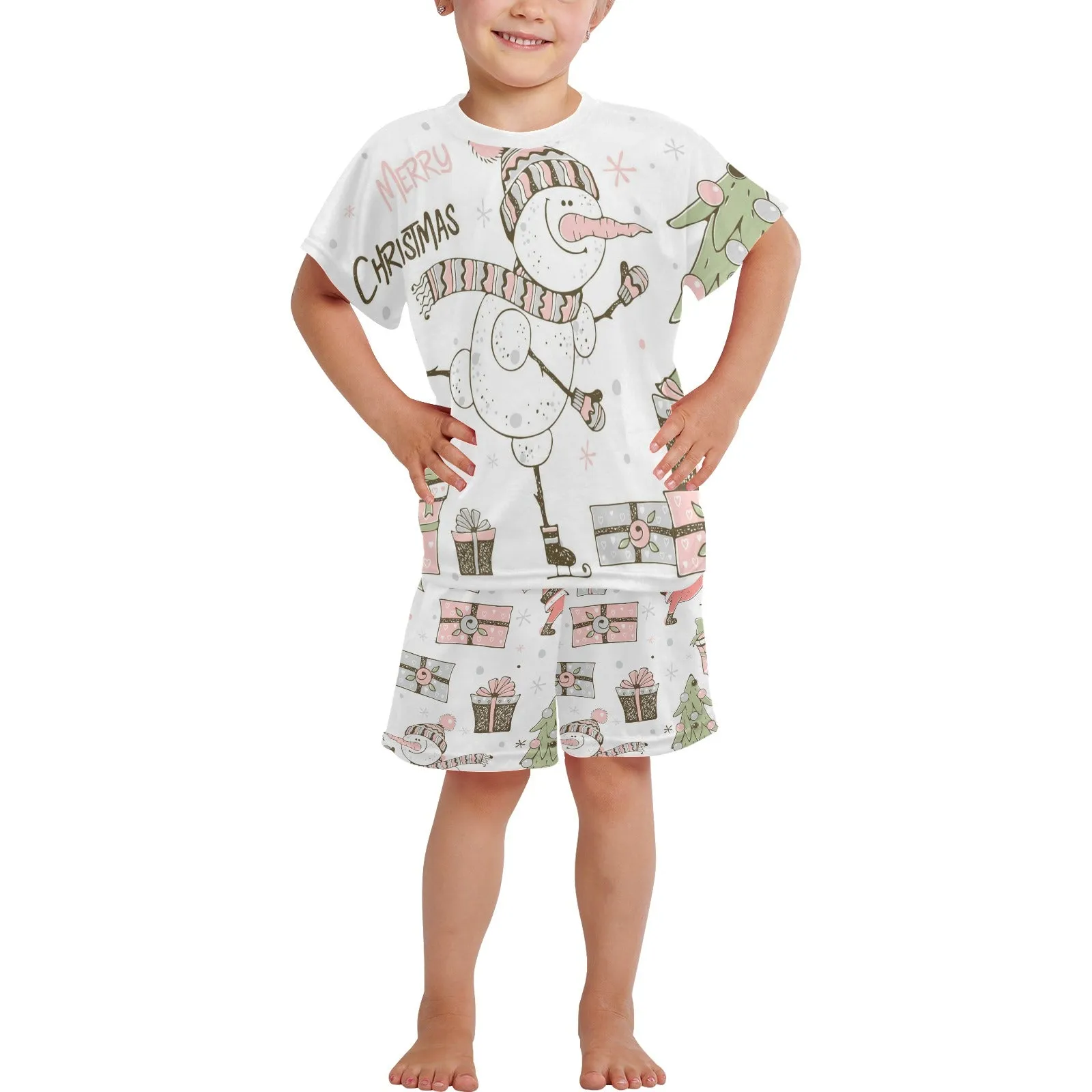 Snowman Whimsical Christmas Matching Shirt and Short Sets