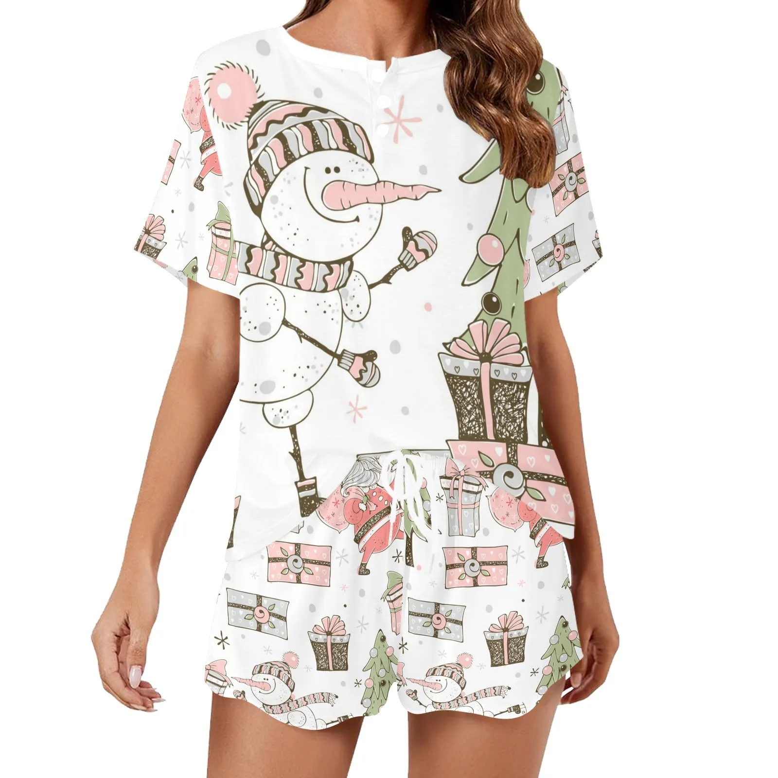 Snowman Whimsical Christmas Matching Shirt and Short Sets