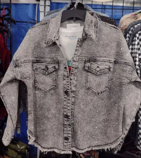 Sparkling Rhinestone Denim Jacket - Medium black/Gray wash