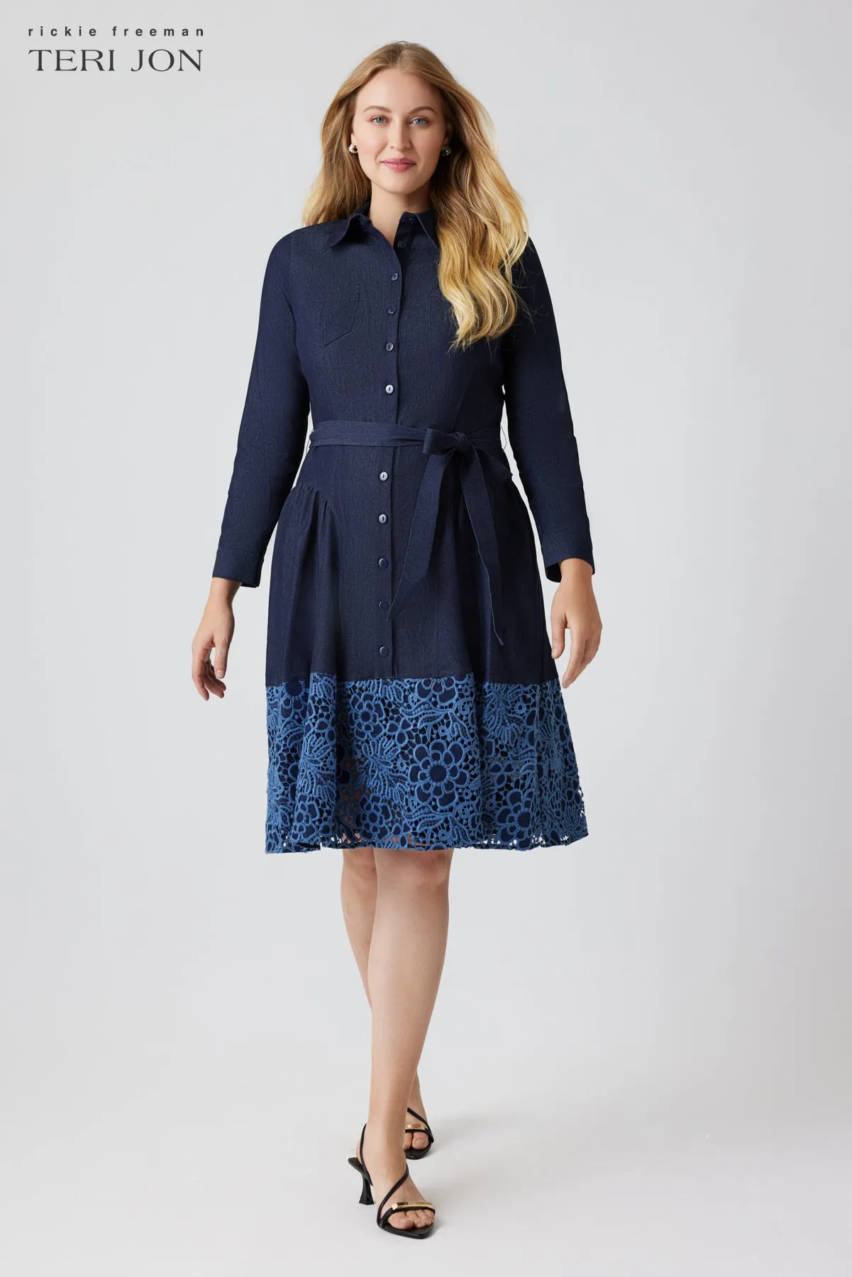 Stretch Denim Lace Shirt Dress