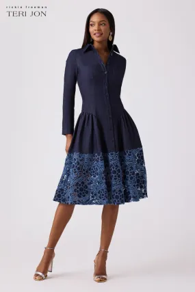 Stretch Denim Lace Shirt Dress