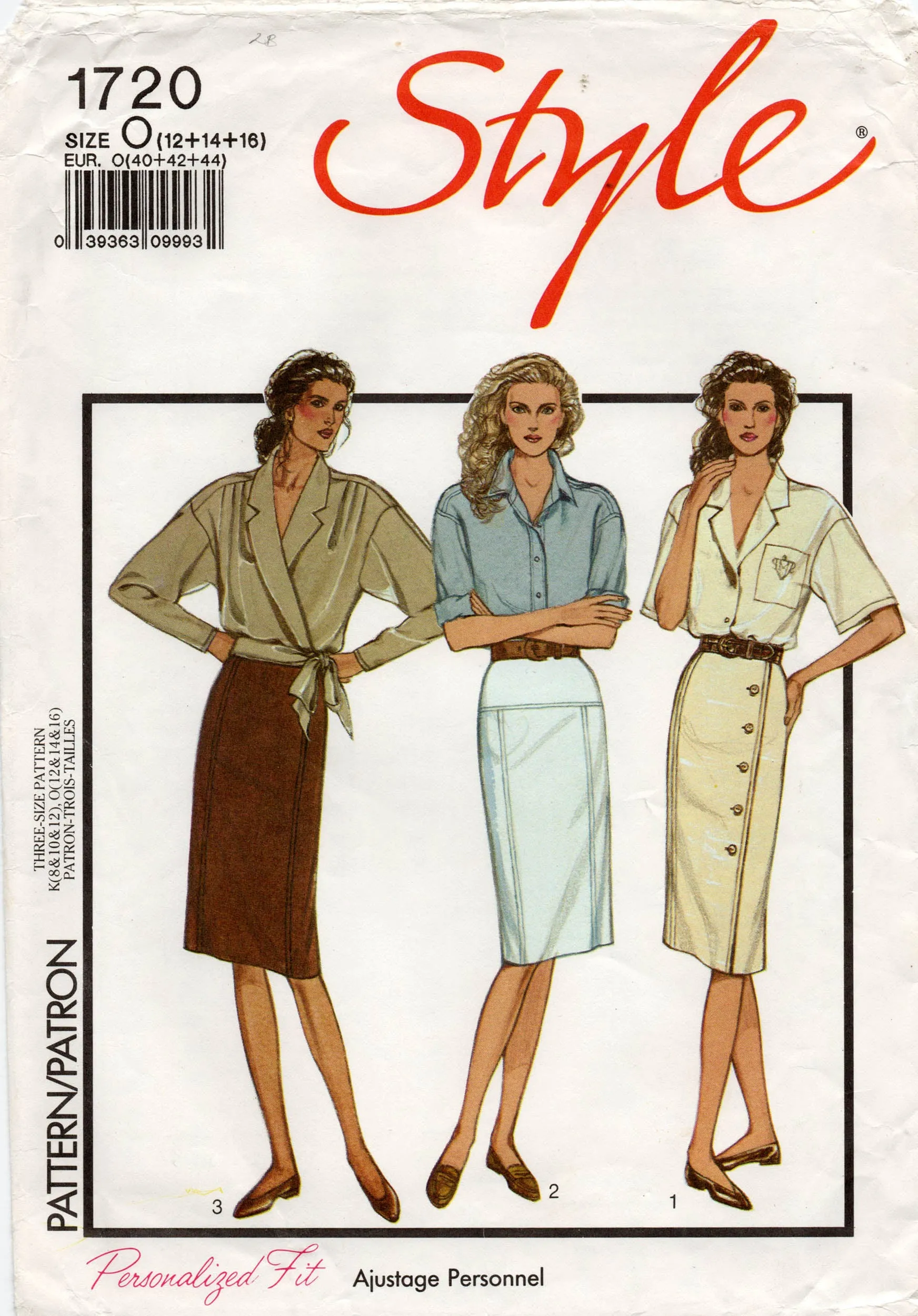 Style 1720 Womens High Waisted Slim Skirts 1990s Vintage Sewing Pattern Size 12 Waist 26.5 inches