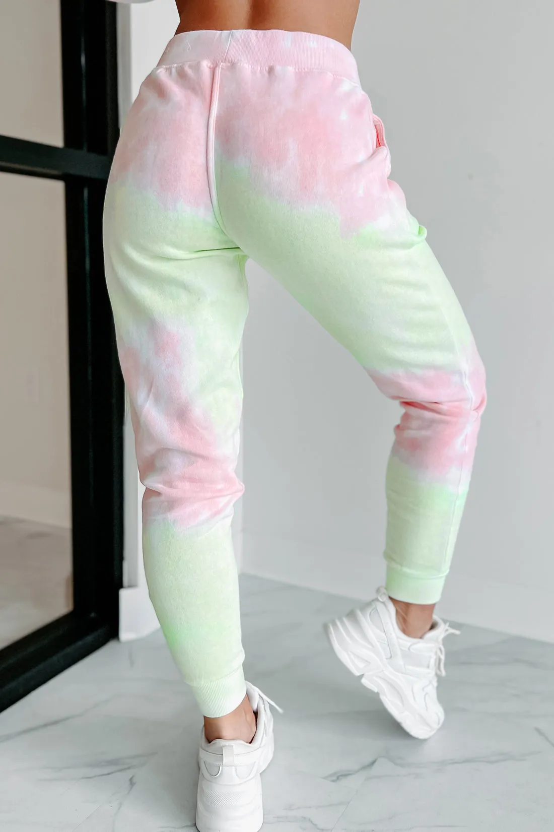 Sweet Like Watermelon Tie-Dye Print Hoodie & Jogger Set (Green/Pink)