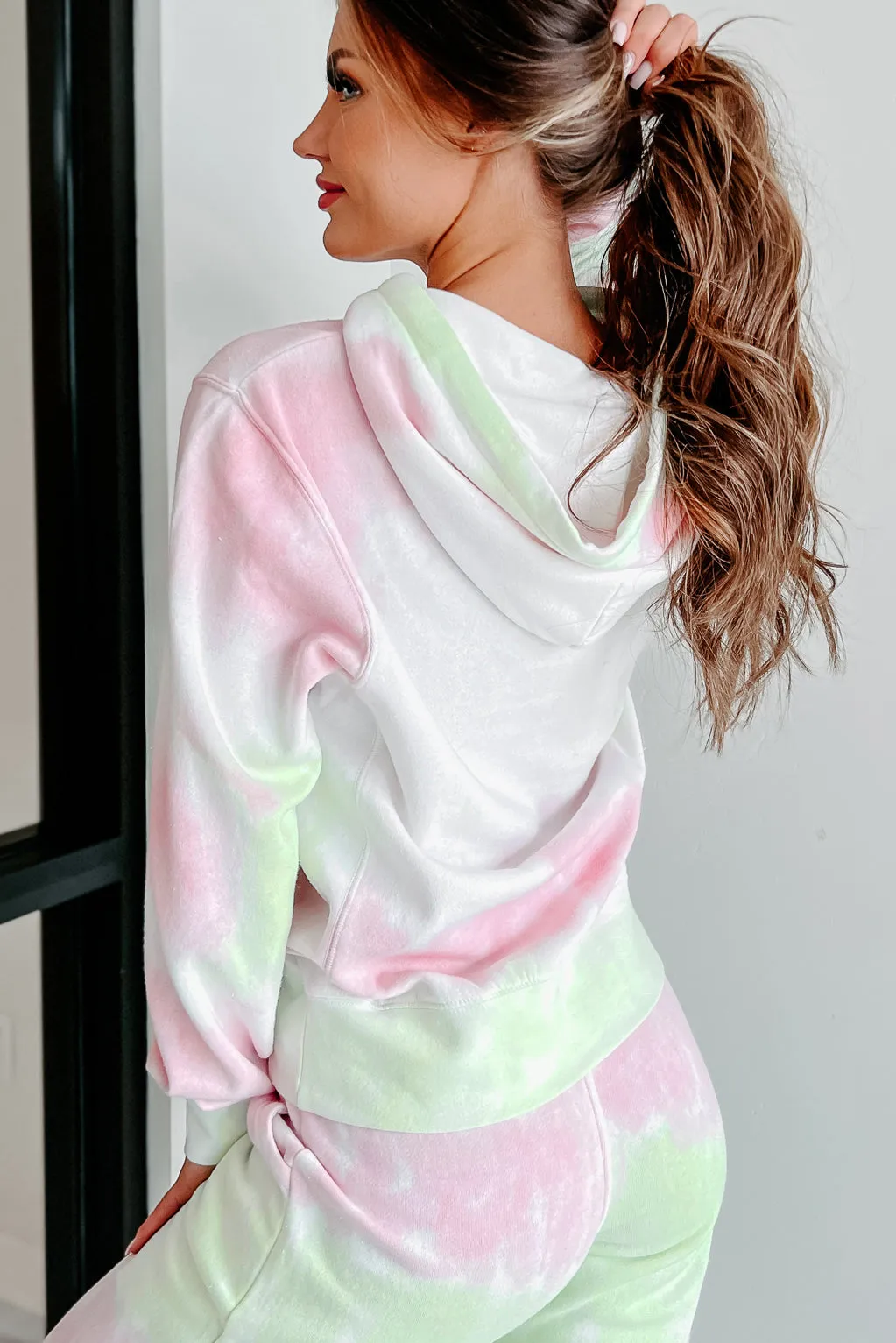 Sweet Like Watermelon Tie-Dye Print Hoodie & Jogger Set (Green/Pink)