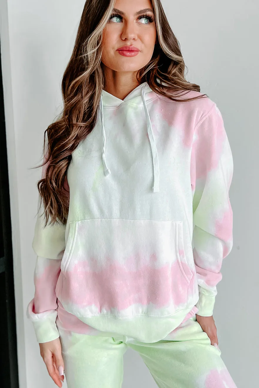 Sweet Like Watermelon Tie-Dye Print Hoodie & Jogger Set (Green/Pink)