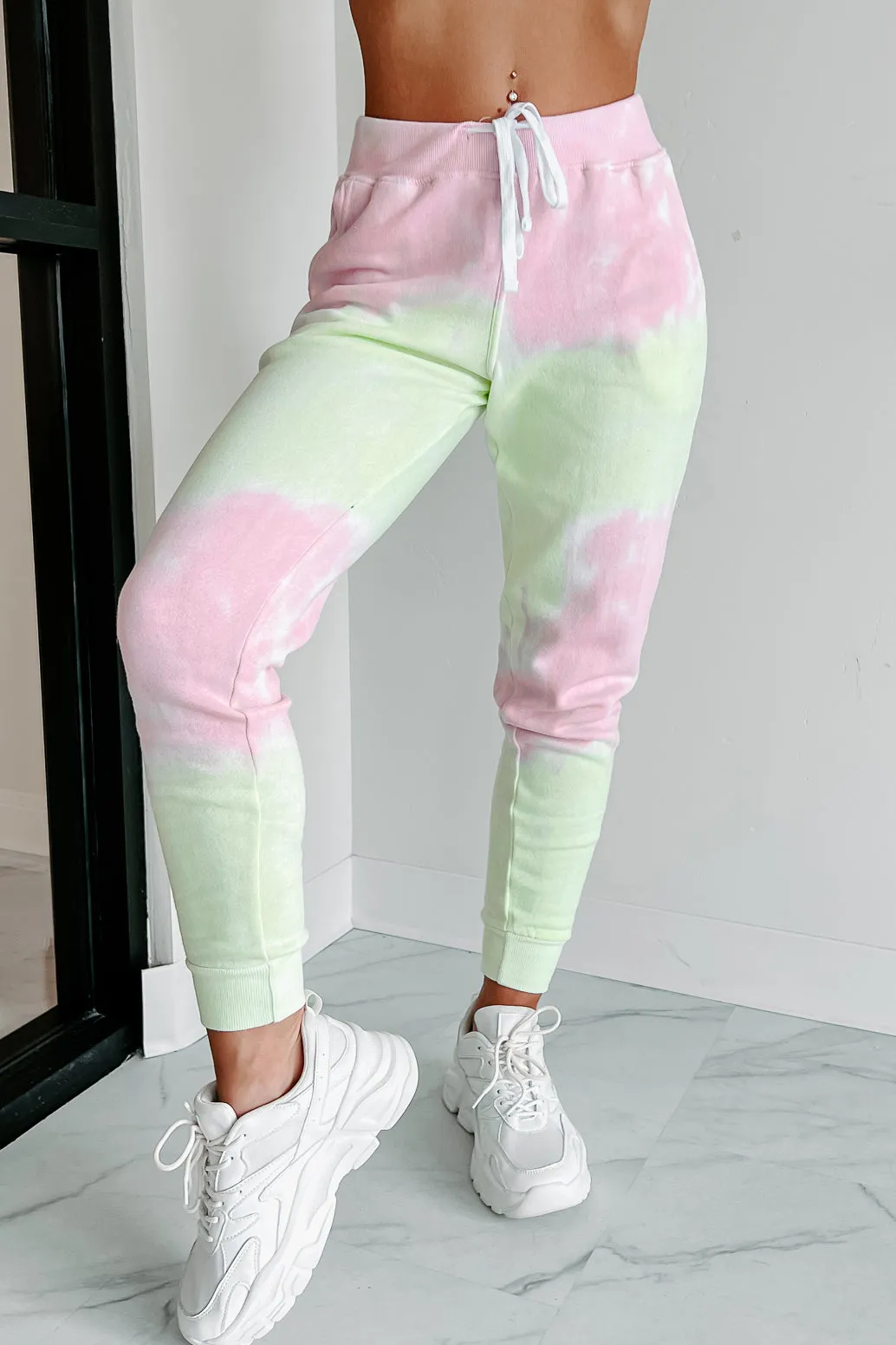 Sweet Like Watermelon Tie-Dye Print Hoodie & Jogger Set (Green/Pink)