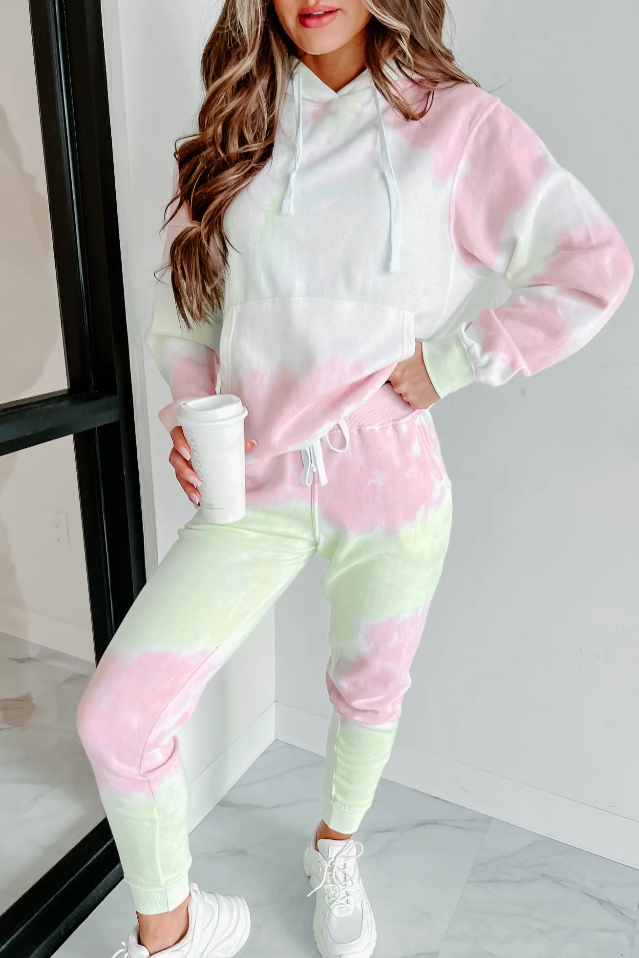 Sweet Like Watermelon Tie-Dye Print Hoodie & Jogger Set (Green/Pink)