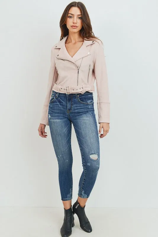 Taupe Faux Suede Moto Jacket