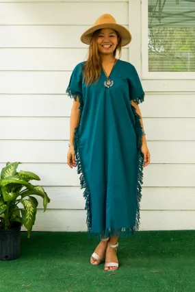 Teal Cotton Maxi Kaftan Dress