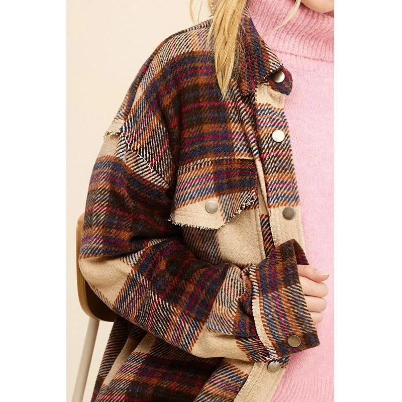 The Hailey Plaid Shacket in Sky, Wine, or Cocoa